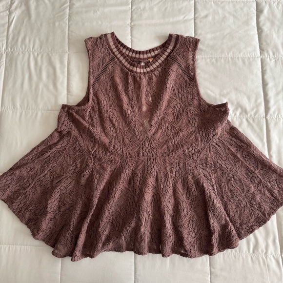 Free People Tops - Free People Maisie Mauve Sheer Lace Tank Top Size L